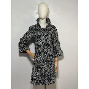 Neslay Victorian Print High Collar Pea Coat S 3/4 Sleeve Romantic Preppy Goth